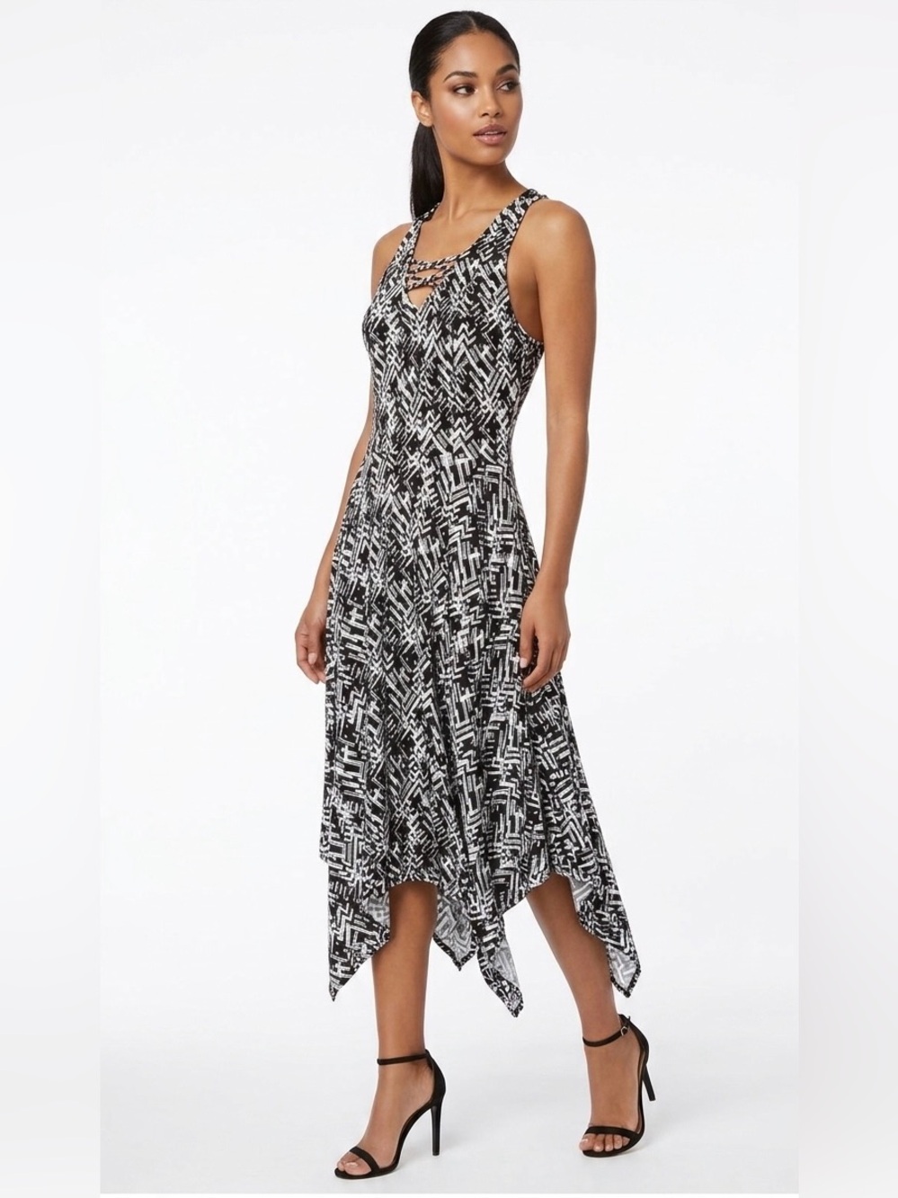 Candies Women’s Black/White/Gray Handkerchief Style Dress SZ M